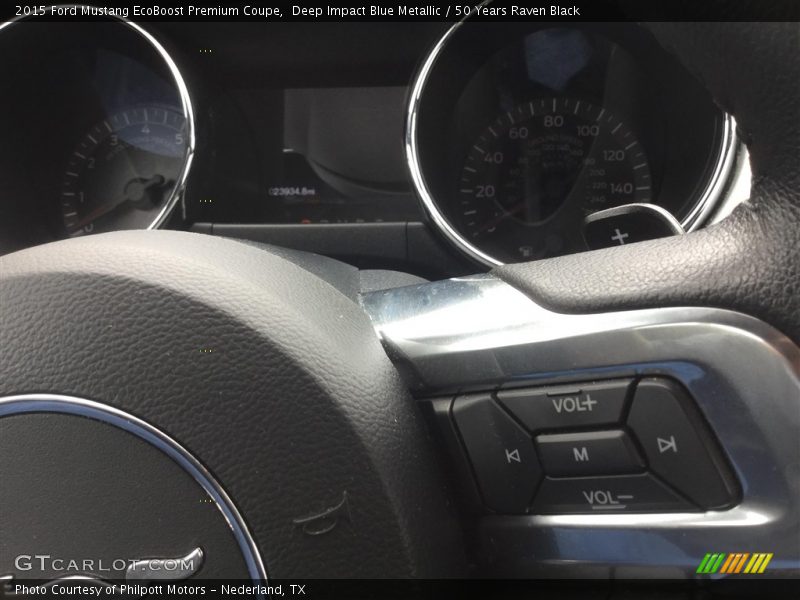 Deep Impact Blue Metallic / 50 Years Raven Black 2015 Ford Mustang EcoBoost Premium Coupe
