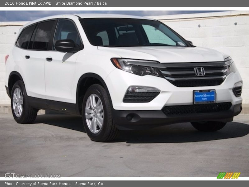 White Diamond Pearl / Beige 2016 Honda Pilot LX AWD