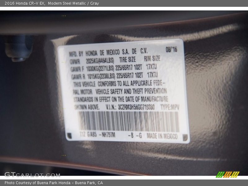 Modern Steel Metallic / Gray 2016 Honda CR-V EX