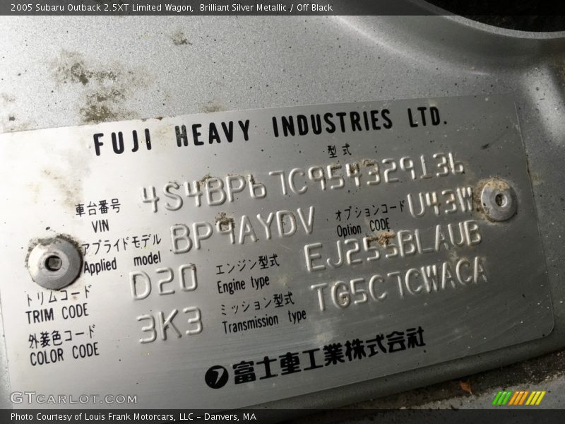 Brilliant Silver Metallic / Off Black 2005 Subaru Outback 2.5XT Limited Wagon