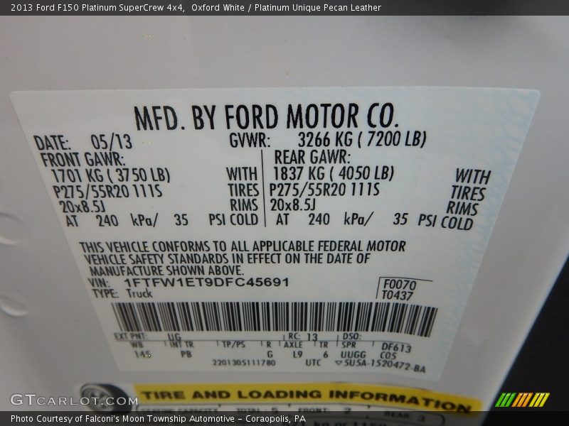 Oxford White / Platinum Unique Pecan Leather 2013 Ford F150 Platinum SuperCrew 4x4