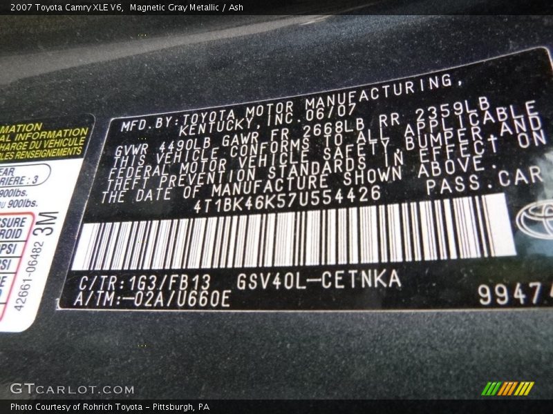 Magnetic Gray Metallic / Ash 2007 Toyota Camry XLE V6