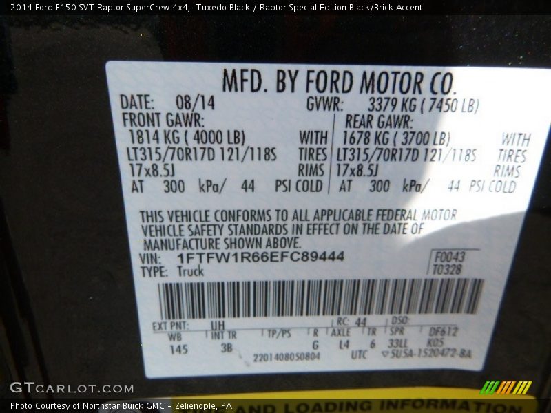 Tuxedo Black / Raptor Special Edition Black/Brick Accent 2014 Ford F150 SVT Raptor SuperCrew 4x4