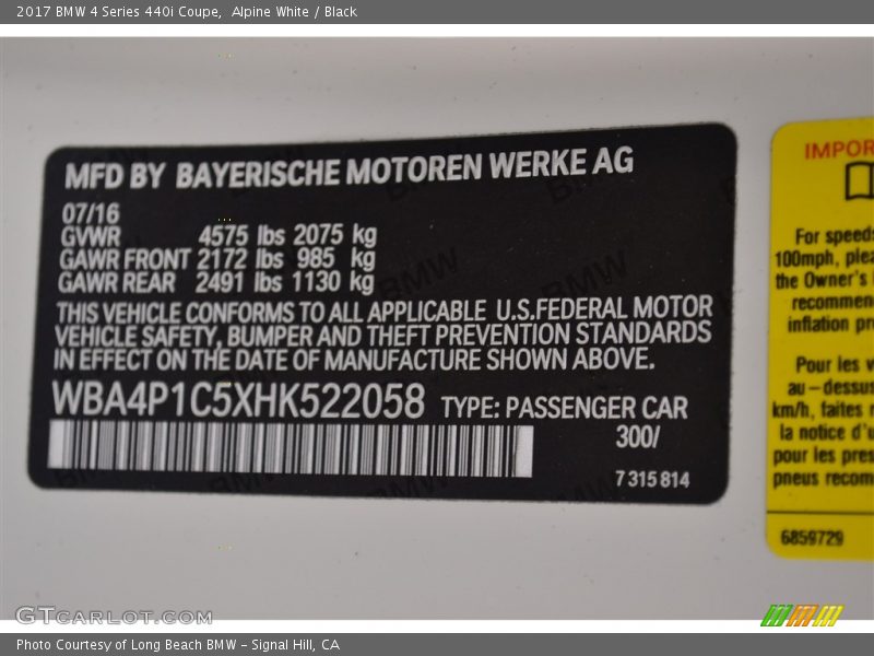 2017 4 Series 440i Coupe Alpine White Color Code 300