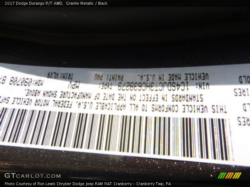 Granite Metallic / Black 2017 Dodge Durango R/T AWD