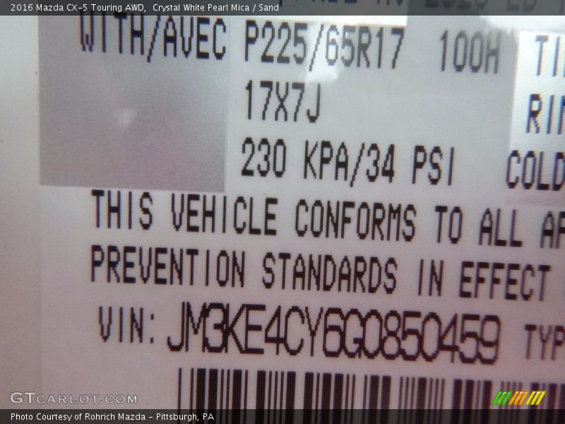 Crystal White Pearl Mica / Sand 2016 Mazda CX-5 Touring AWD