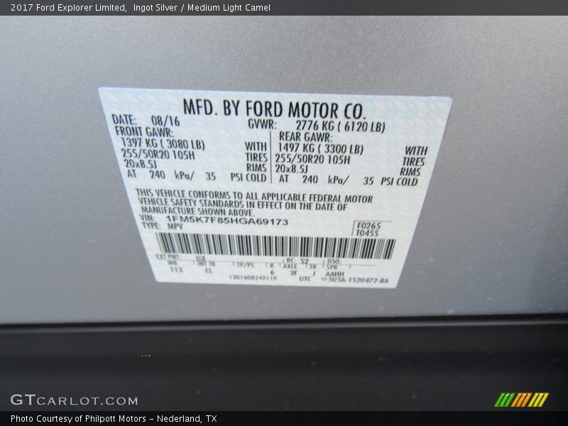 Ingot Silver / Medium Light Camel 2017 Ford Explorer Limited