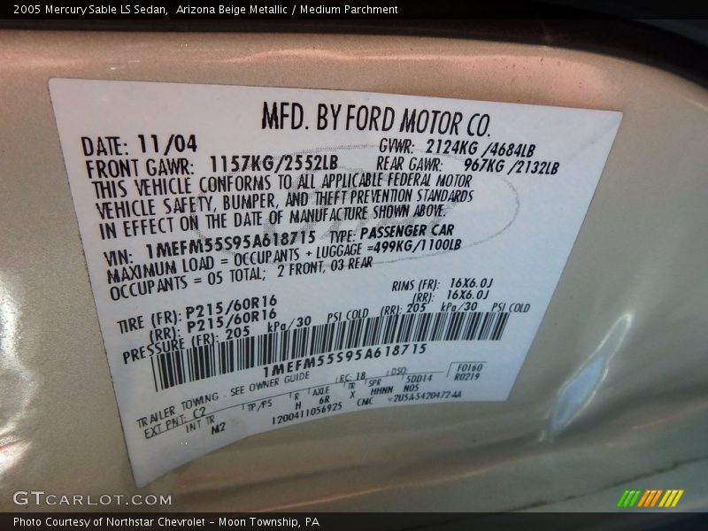 Arizona Beige Metallic / Medium Parchment 2005 Mercury Sable LS Sedan