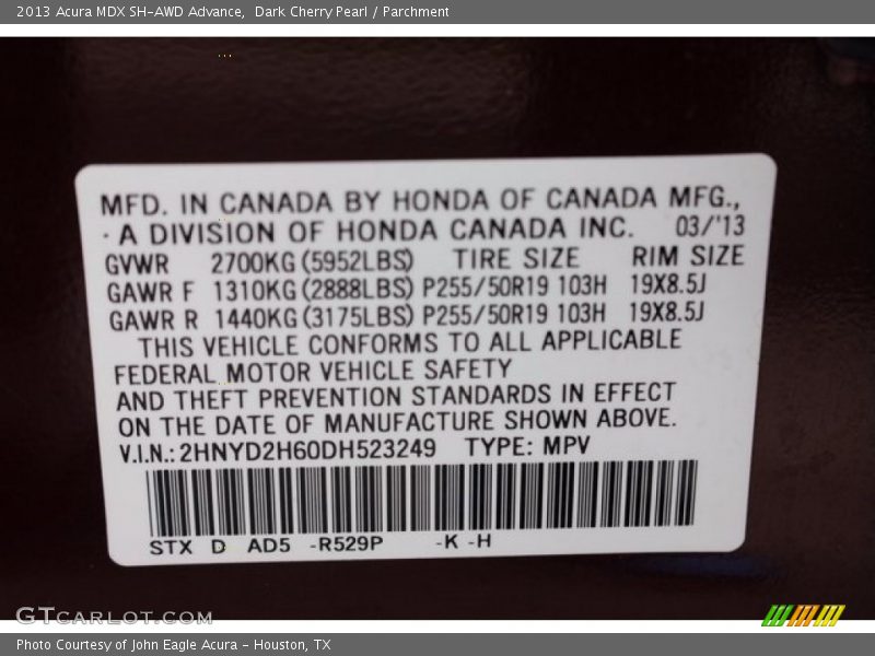 Dark Cherry Pearl / Parchment 2013 Acura MDX SH-AWD Advance