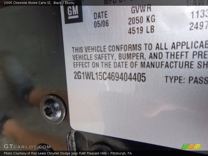 Black / Ebony 2006 Chevrolet Monte Carlo SS