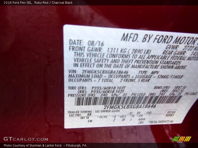 Ruby Red / Charcoal Black 2016 Ford Flex SEL