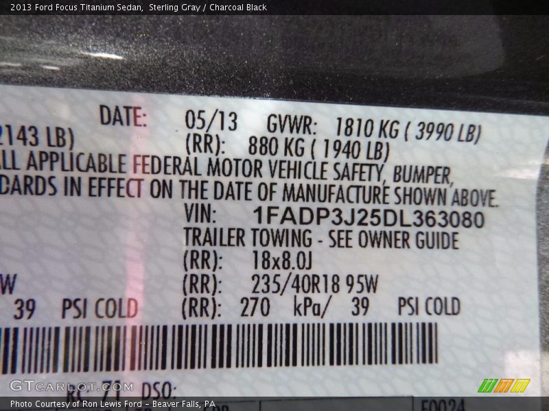 Sterling Gray / Charcoal Black 2013 Ford Focus Titanium Sedan