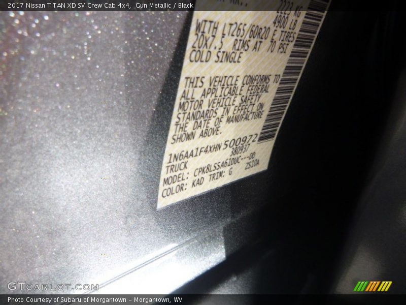 2017 TITAN XD SV Crew Cab 4x4 Gun Metallic Color Code KAD