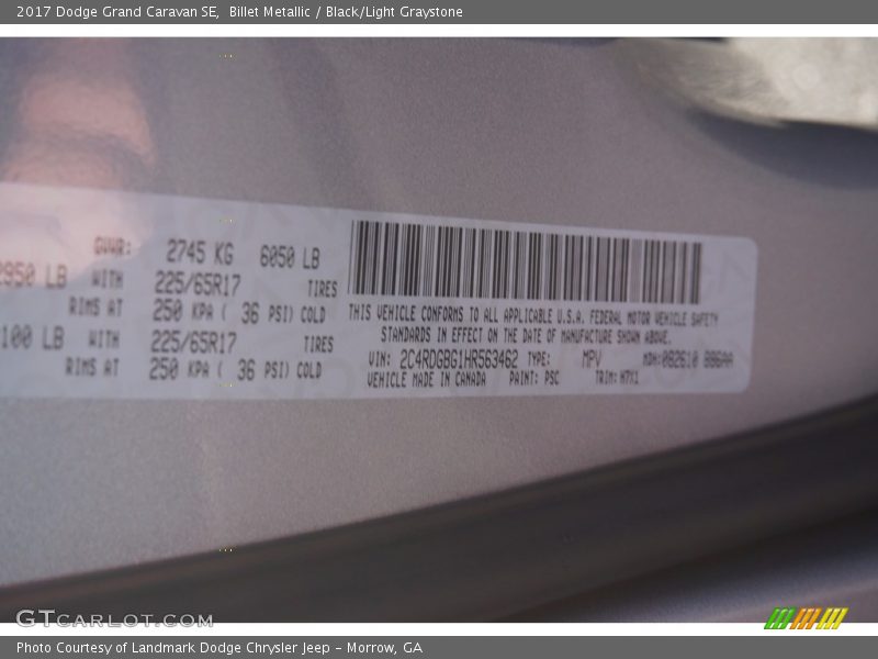 Billet Metallic / Black/Light Graystone 2017 Dodge Grand Caravan SE