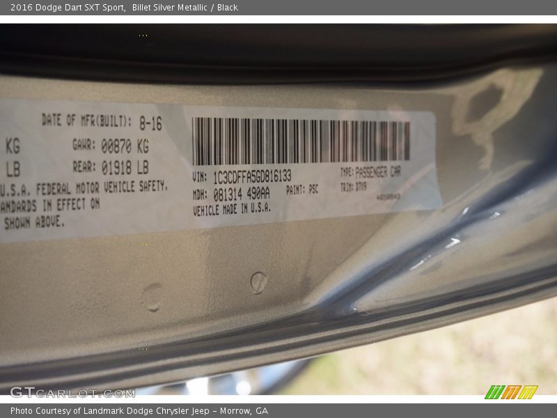 Billet Silver Metallic / Black 2016 Dodge Dart SXT Sport