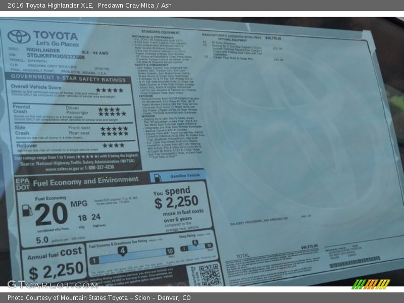 Predawn Gray Mica / Ash 2016 Toyota Highlander XLE