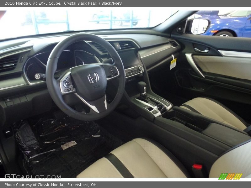 Crystal Black Pearl / Black/Ivory 2016 Honda Civic EX-L Coupe