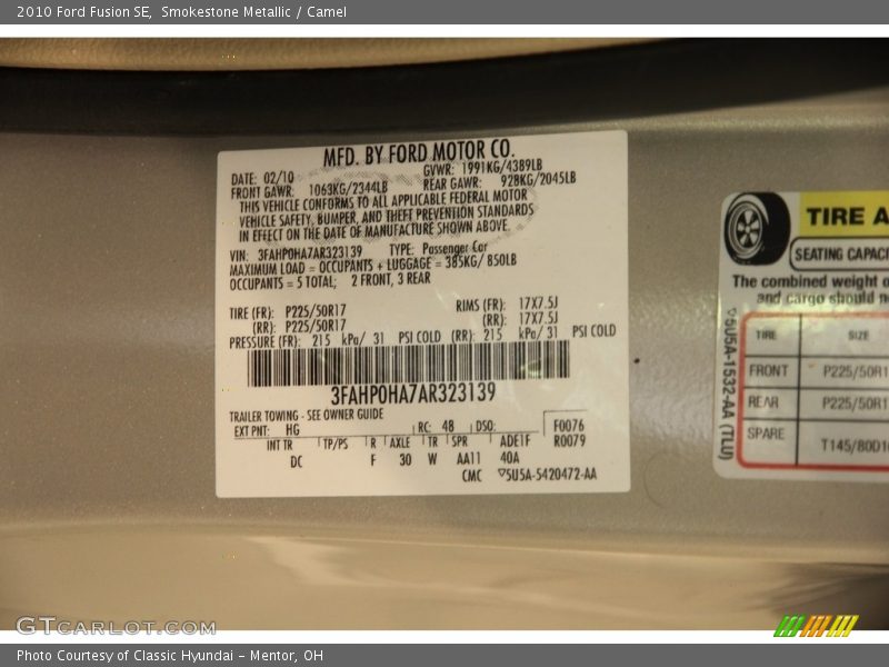 Smokestone Metallic / Camel 2010 Ford Fusion SE