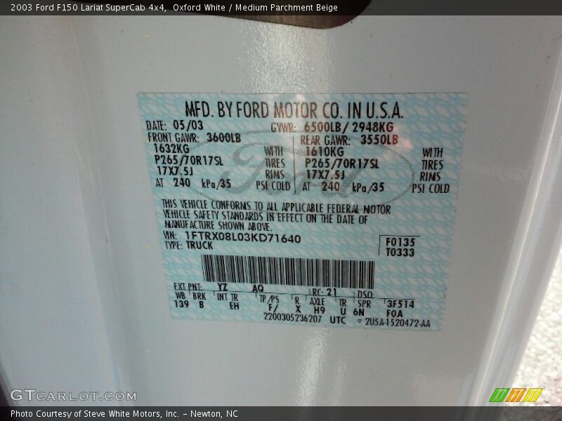 Oxford White / Medium Parchment Beige 2003 Ford F150 Lariat SuperCab 4x4