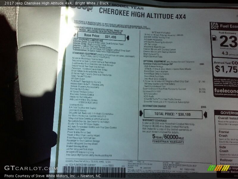  2017 Cherokee High Altitude 4x4 Window Sticker