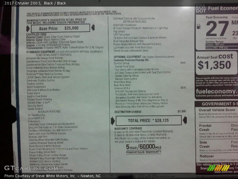 Black / Black 2017 Chrysler 200 S