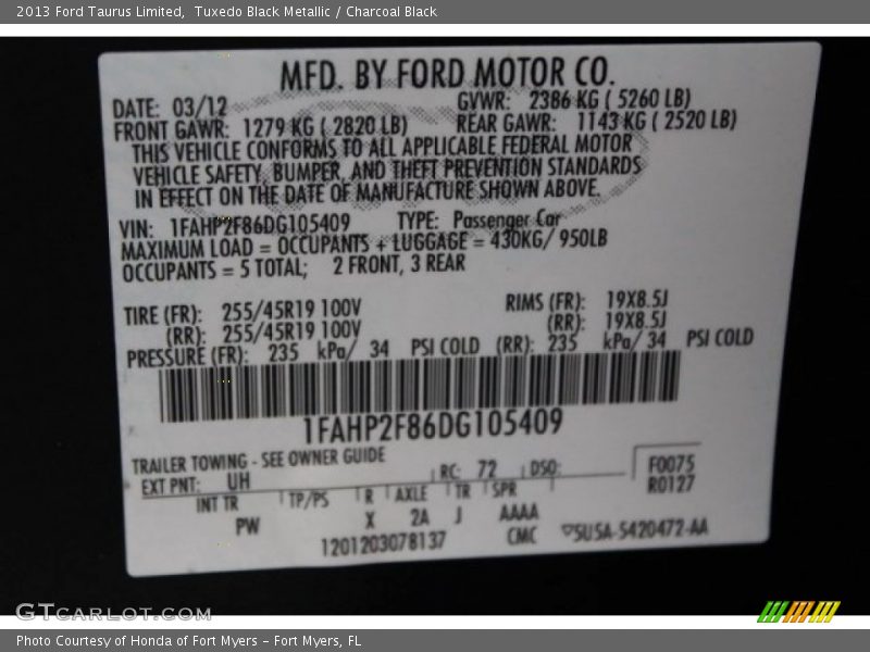 Tuxedo Black Metallic / Charcoal Black 2013 Ford Taurus Limited
