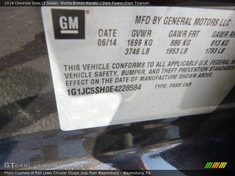 Mocha Bronze Metallic / Dark Pewter/Dark Titanium 2014 Chevrolet Sonic LT Sedan