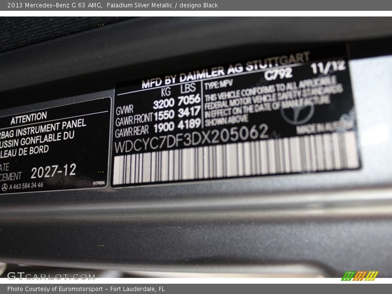 Paladium Silver Metallic / designo Black 2013 Mercedes-Benz G 63 AMG