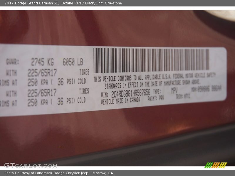 Octane Red / Black/Light Graystone 2017 Dodge Grand Caravan SE