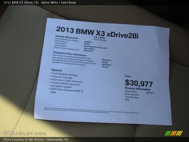 Alpine White / Sand Beige 2013 BMW X3 xDrive 28i