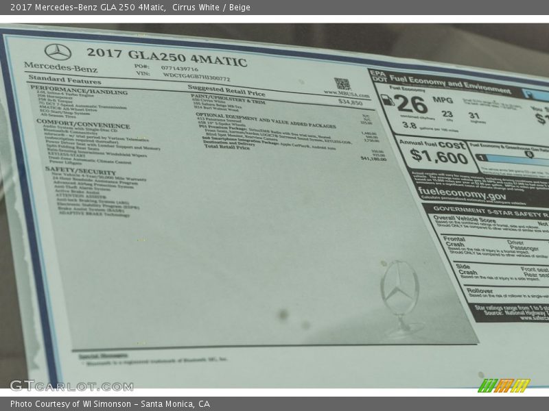 Cirrus White / Beige 2017 Mercedes-Benz GLA 250 4Matic