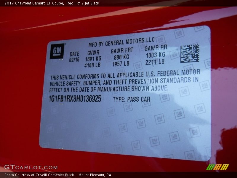 Red Hot / Jet Black 2017 Chevrolet Camaro LT Coupe