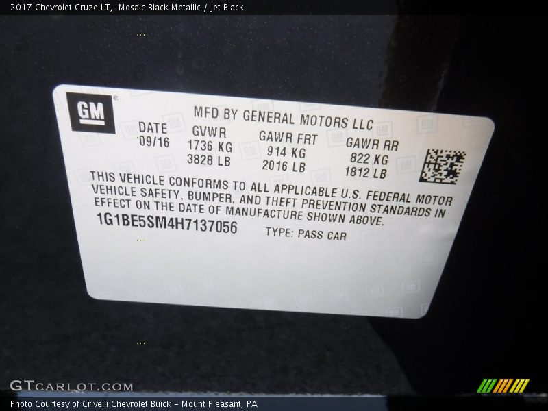 Mosaic Black Metallic / Jet Black 2017 Chevrolet Cruze LT