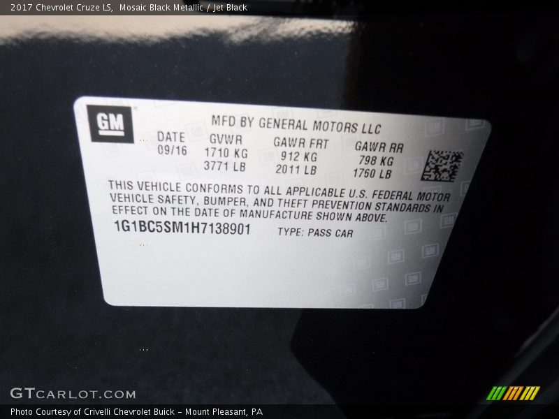 Mosaic Black Metallic / Jet Black 2017 Chevrolet Cruze LS