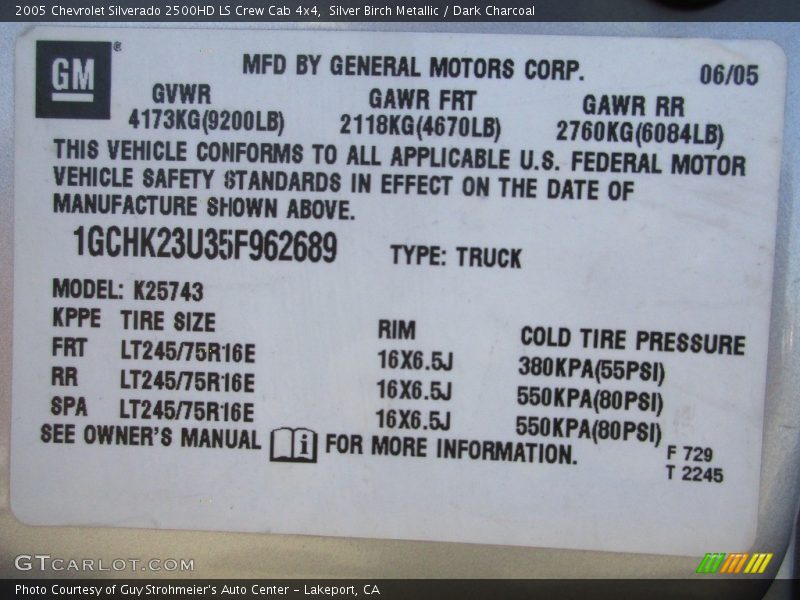 Silver Birch Metallic / Dark Charcoal 2005 Chevrolet Silverado 2500HD LS Crew Cab 4x4