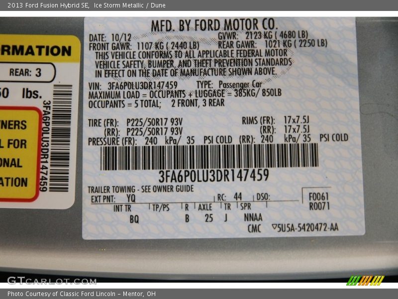 Ice Storm Metallic / Dune 2013 Ford Fusion Hybrid SE