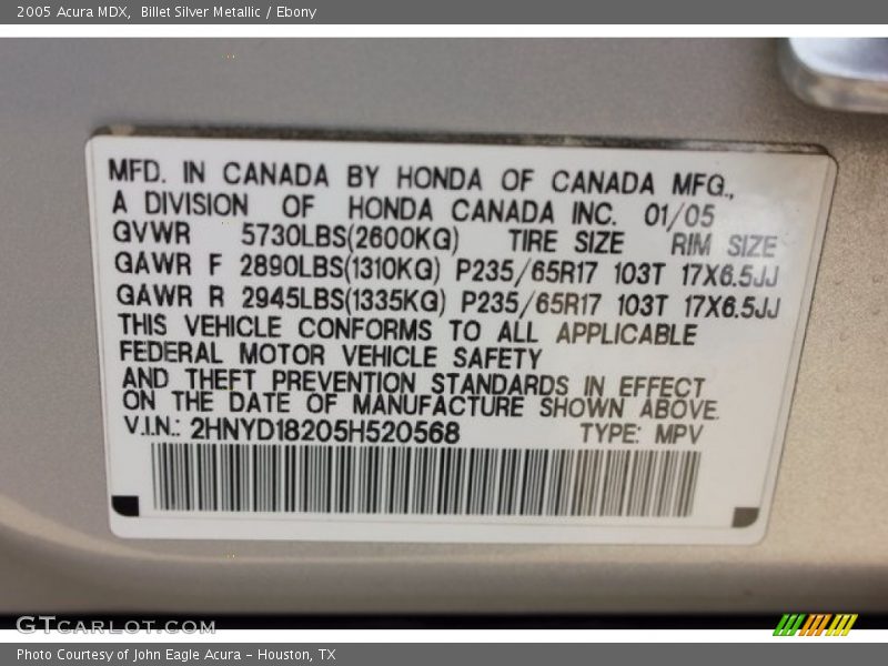 Billet Silver Metallic / Ebony 2005 Acura MDX