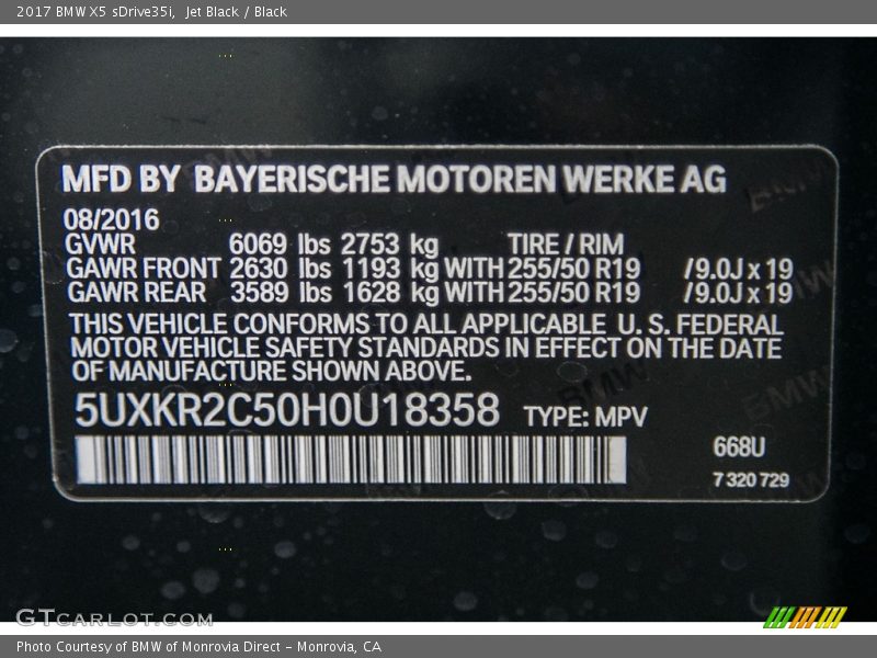 2017 X5 sDrive35i Jet Black Color Code 668