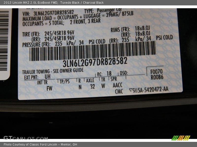 Tuxedo Black / Charcoal Black 2013 Lincoln MKZ 2.0L EcoBoost FWD