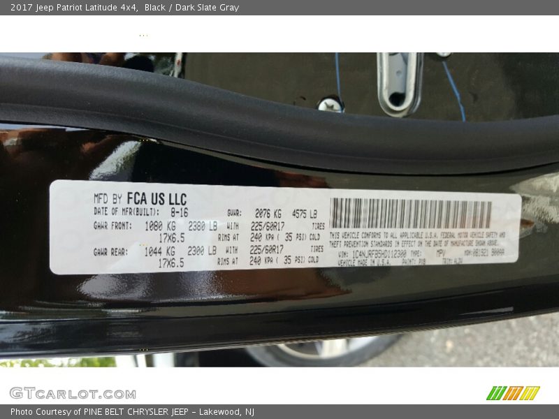 Black / Dark Slate Gray 2017 Jeep Patriot Latitude 4x4