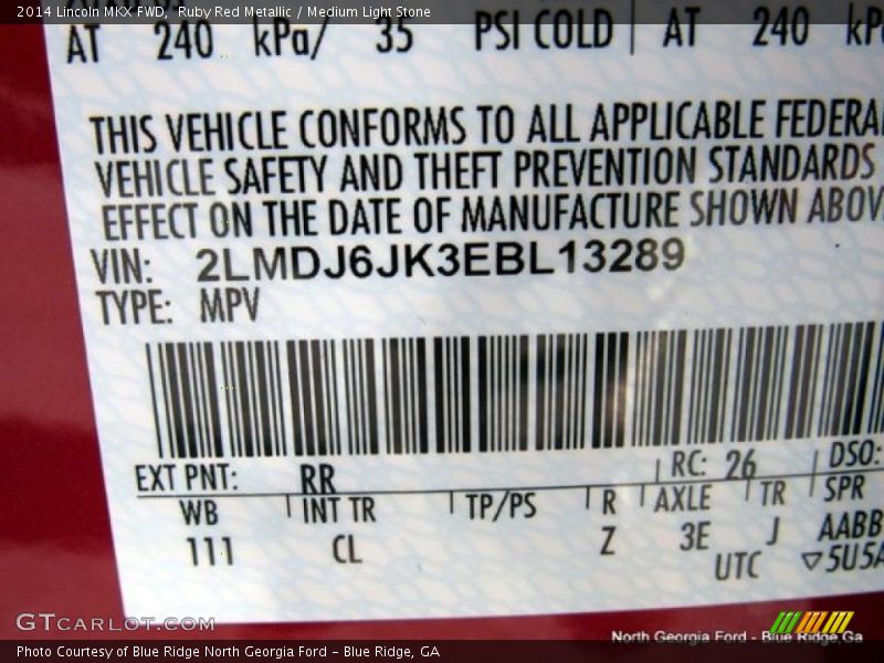 Ruby Red Metallic / Medium Light Stone 2014 Lincoln MKX FWD