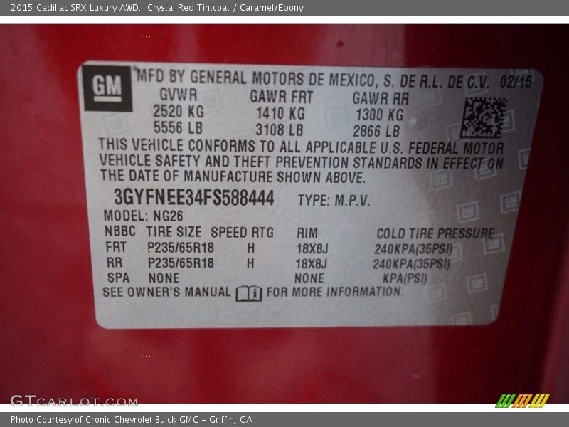 Crystal Red Tintcoat / Caramel/Ebony 2015 Cadillac SRX Luxury AWD