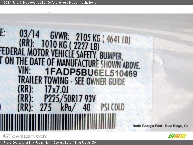 Oxford White / Medium Light Stone 2014 Ford C-Max Hybrid SEL