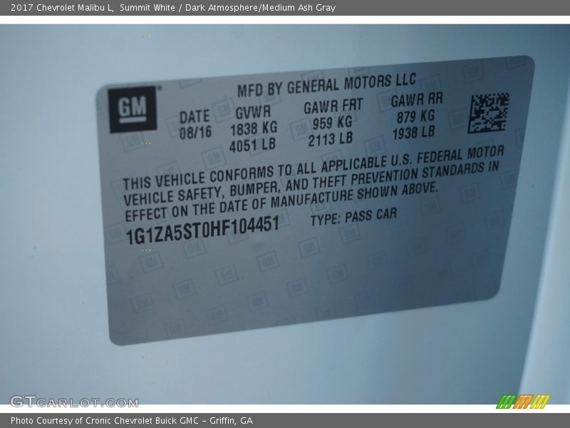 Summit White / Dark Atmosphere/Medium Ash Gray 2017 Chevrolet Malibu L