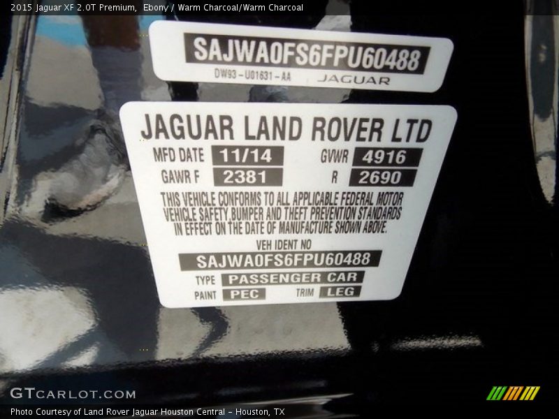2015 XF 2.0T Premium Ebony Color Code PEC