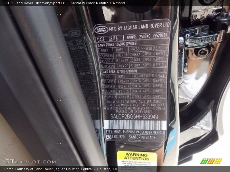 2017 Discovery Sport HSE Santorini Black Metallic Color Code 820