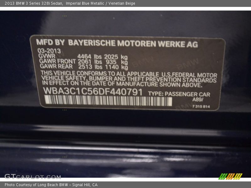 Imperial Blue Metallic / Venetian Beige 2013 BMW 3 Series 328i Sedan