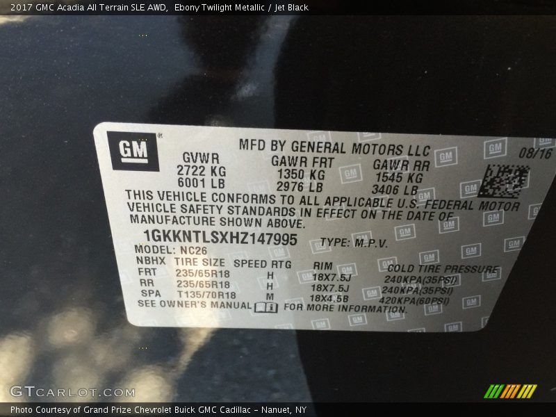 Ebony Twilight Metallic / Jet Black 2017 GMC Acadia All Terrain SLE AWD