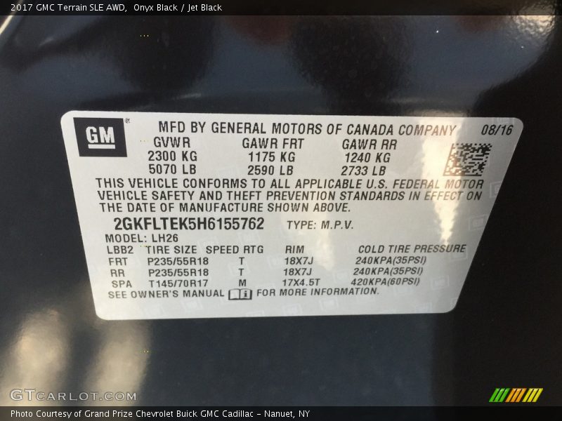 Onyx Black / Jet Black 2017 GMC Terrain SLE AWD