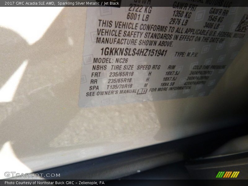 Sparkling Silver Metallic / Jet Black 2017 GMC Acadia SLE AWD